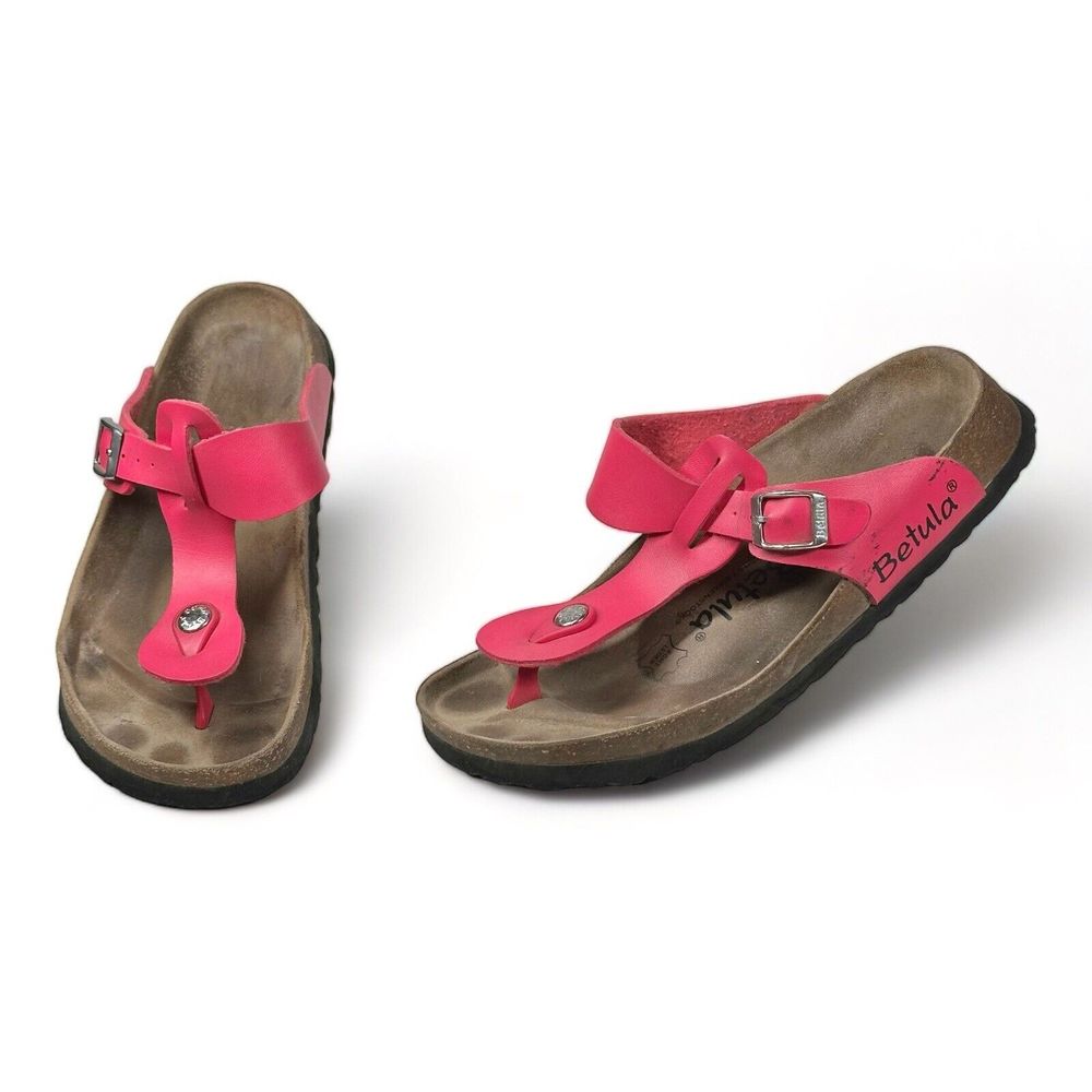 Betula By Birkenstock Gizeh T-Strap Pink Sandals Womens Size 6 (EU 37) Cork - Picture 1 of 16